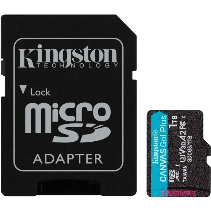 Kingston Canvas Go! Plus 1 TB microSDXC, memory card (black, UHS-I U3, Class 10, V30, A2)