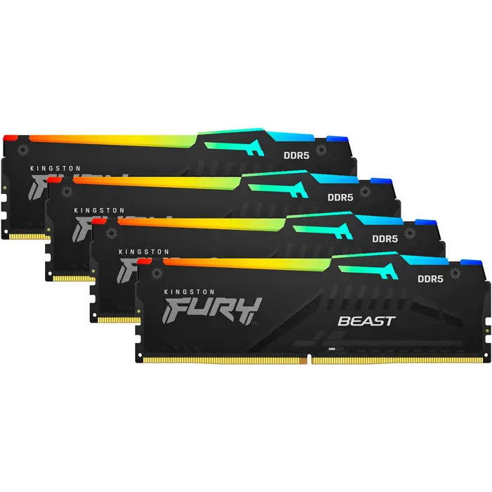 Kingston FURY DDR5 - 128GB - 5200 - CL - 40 (4x 32 GB) quad kit, RAM (black, KF552C40BBAK4-128, Fury Beast RGB, INTEL XMP)