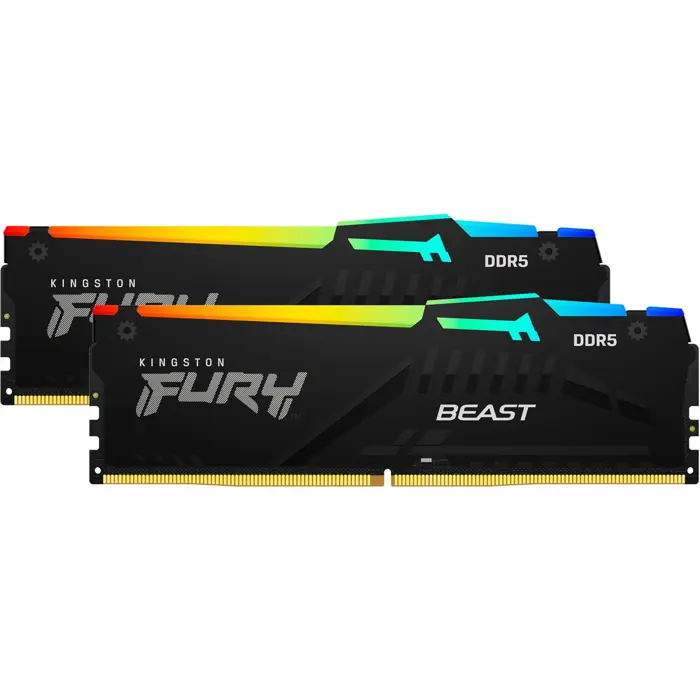 Kingston FURY DIMM 32 GB DDR5-5200 Kit, memory (black, KF552C36BBEAK2-32, Fury Beast RGB, XMP, EXPO, for AMD)