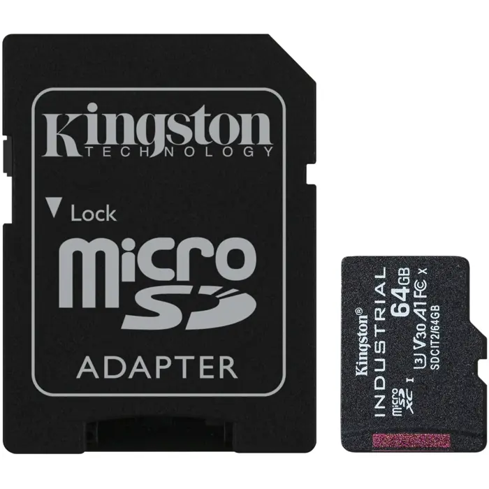 Kingston Industrial 64 GB microSDHC (black, UHS-I U3, Class 10, V30, A1)