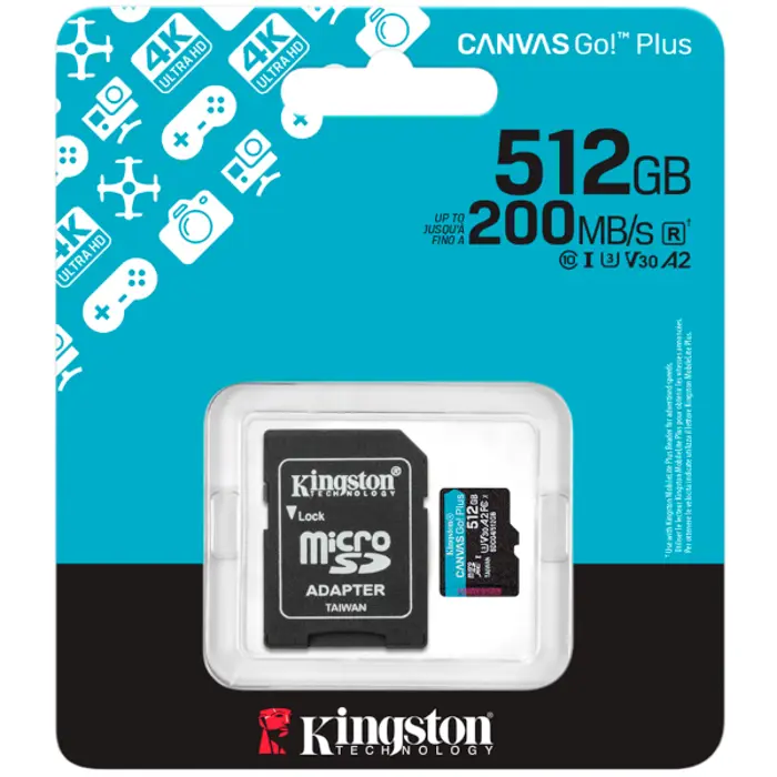 Kingston microSD, Canvas Go! Plus,R200/W160, 512GB