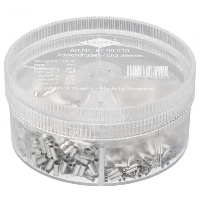 KNIPEX assortment box 97 99 910 with uninsulated ferrules, cable sleeve (transparent, 1,900 pieces)