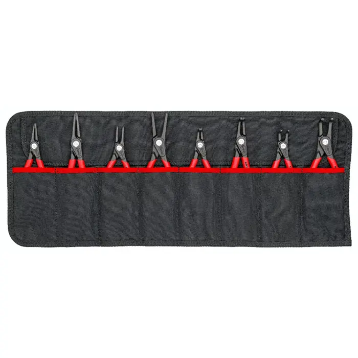 KNIPEX circlip pliers set O 10 - 60mm, 8-piece red, 4x straight tips, 4x 90° tips, in roll-up bag