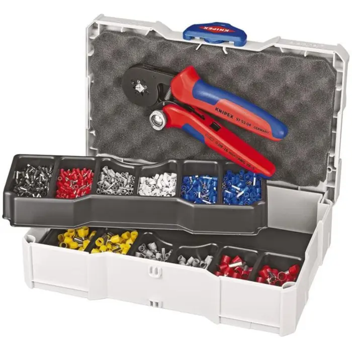 KNIPEX crimping pliers with crimping assortment for wire end ferrules 97 90 09 (red/blue, incl. wire end ferrules, TANOS MINI-systainer)