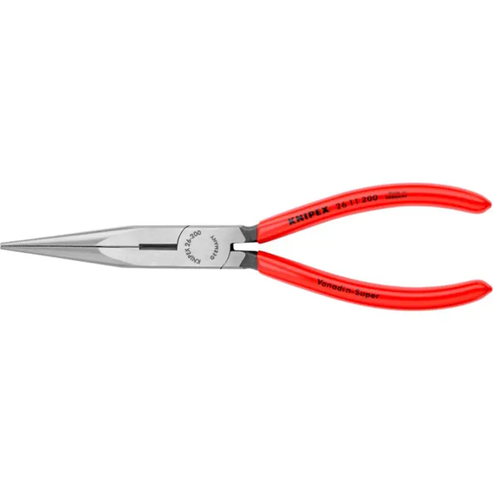 KNIPEX needle nose pliers with cutting edge 26 11 200, stork beak pliers, gripping pliers (red/blue, serrated gripping surfaces, length 200mm)