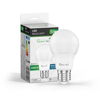 LED žarulja Green Tech 12W, 6000K, E27, A60, Flux: 1200 lm, IP40, Epistar chip