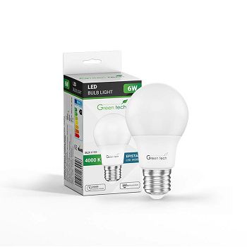 LED žarulja Green Tech 6W, 4000K, E27, A60, Flux: 600 lm, IP40, Epistar chip