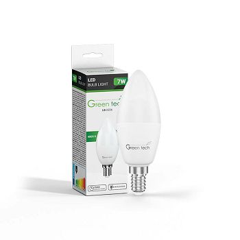 LED žarulja Green Tech 7W, 4000K, E14, C37, Flux: 700 lm, IP40, Epistar chip