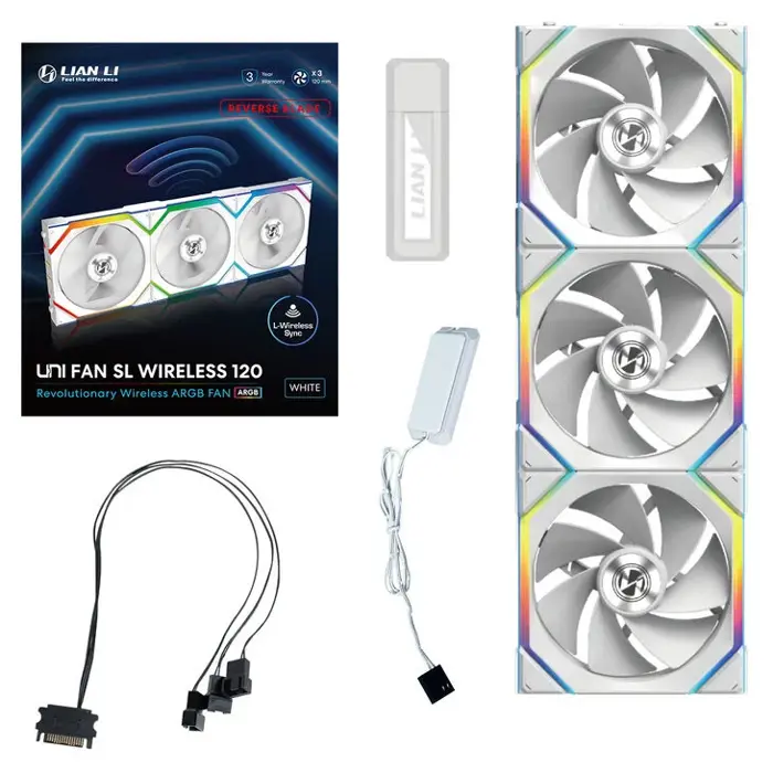 Lian Li UNI FAN SL Wireless ARGB PWM Lüfter, 3er-Pack inkl. Controller - Reverse Blade, 120 mm, weiß-12RSL1W3W