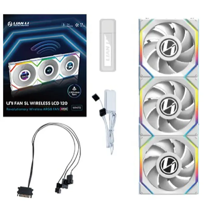 Lian Li UNI FAN SL Wireless LCD Fan, ARGB, PWM, 3-Pack incl. Controller - 120 mm, white