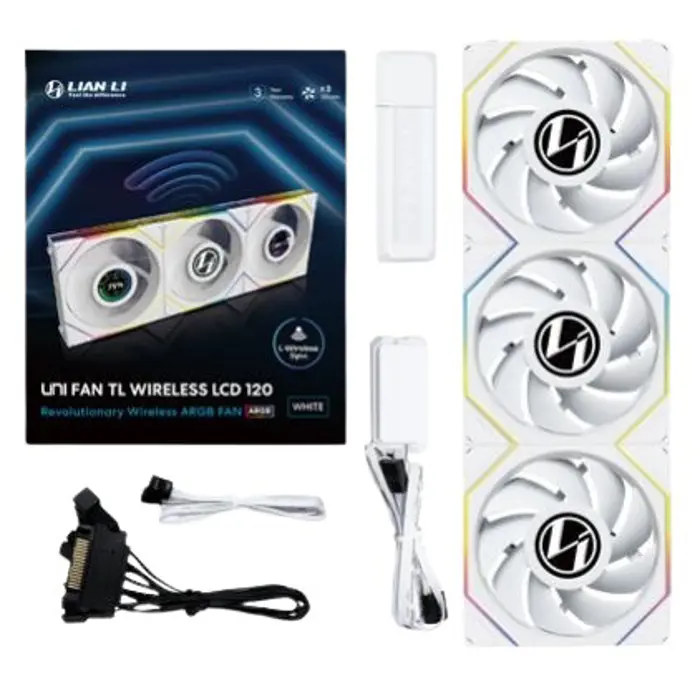 Lian Li UNI FAN TL Wireless LCD Fan, ARGB, PWM, 3-pack with Controller - 120 mm, White