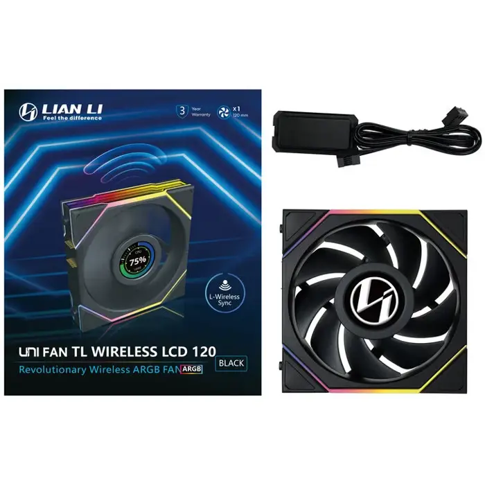 Lian Li UNI FAN TL Wireless LCD Lüfter, ARGB, PWM - 120 mm, schwarz-12TLLCD1W1B