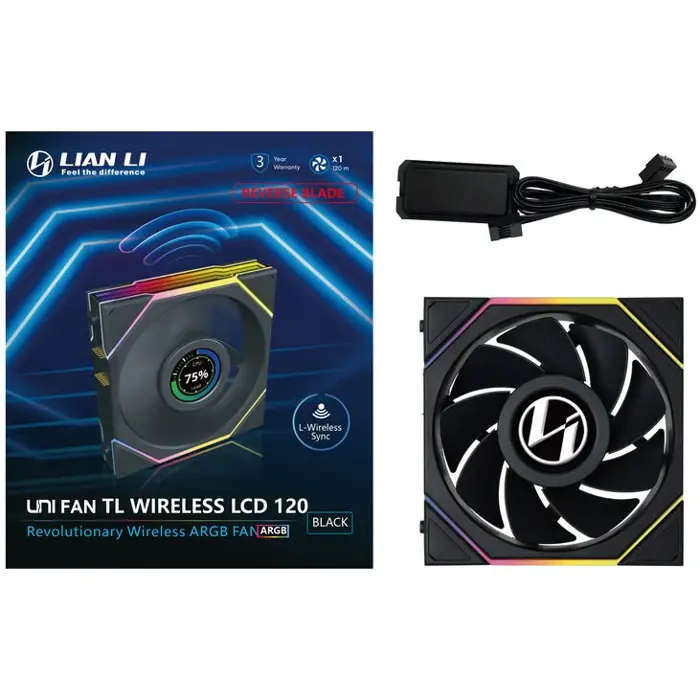 Lian Li UNI FAN TL Wireless LCD Lüfter, ARGB, PWM - Reverse Blade, 120mm, schwarz-12RTLLCD1W1B