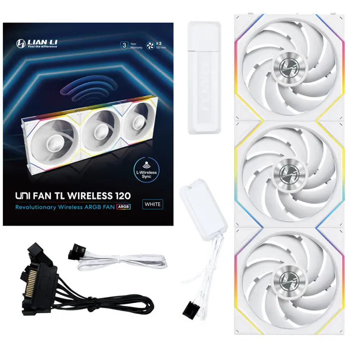 Lian Li UNI FAN TL Wireless Lüfter, ARGB, PWM, 3er-Pack - 120 mm, weiß Lian Li UNI FAN TL Wireless Lüfter, ARGB, PWM, 3er-Pack - 120 mm, weiß-12TL1W3W