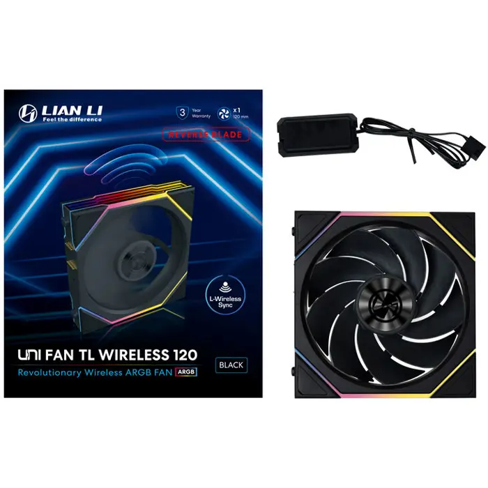 Lian Li UNI FAN TL Wireless Lüfter, ARGB, PWM - Reverse Blade, 120mm, schwarz-12RTL1W1B