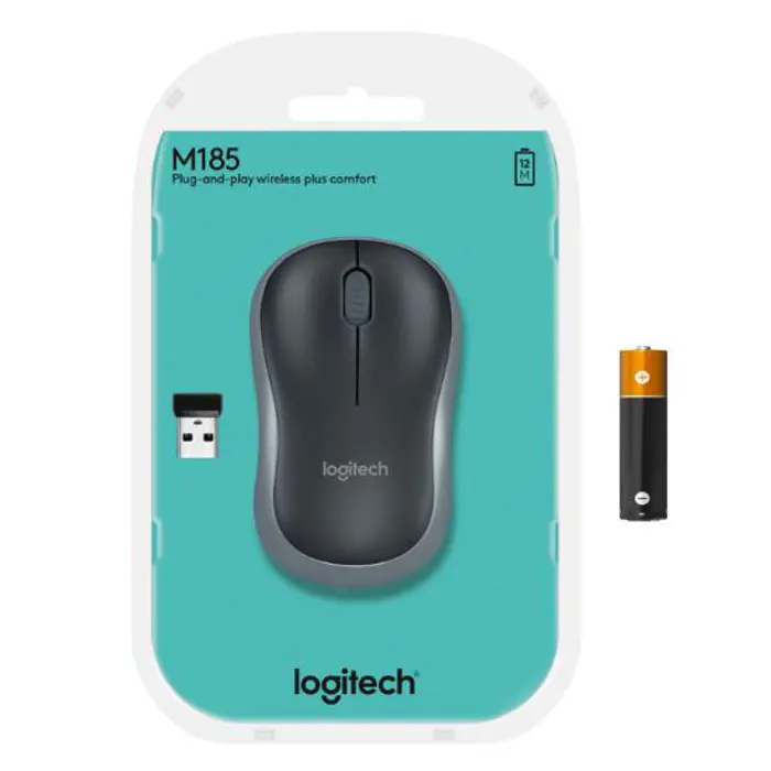Logitech M185 bežični optički miš, siva