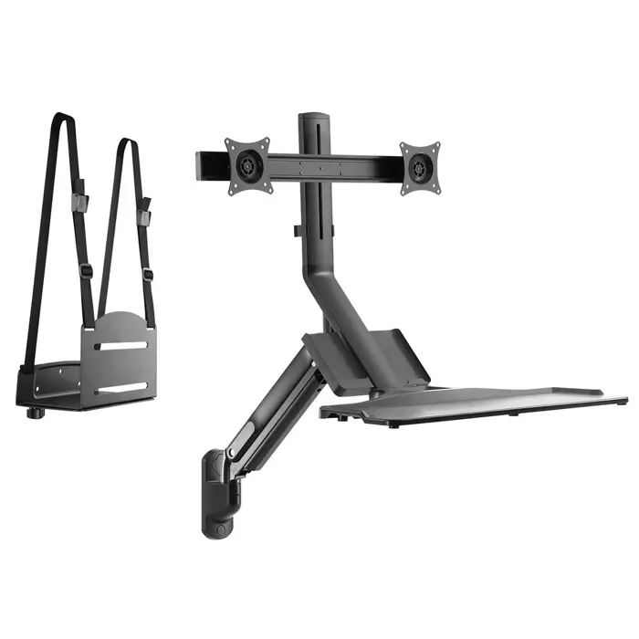 Maclean Dual Monitor & Keyboard Wall Mount, Gas Spring with Computer Mount, for 17"~27" Monitors, MC-633 for