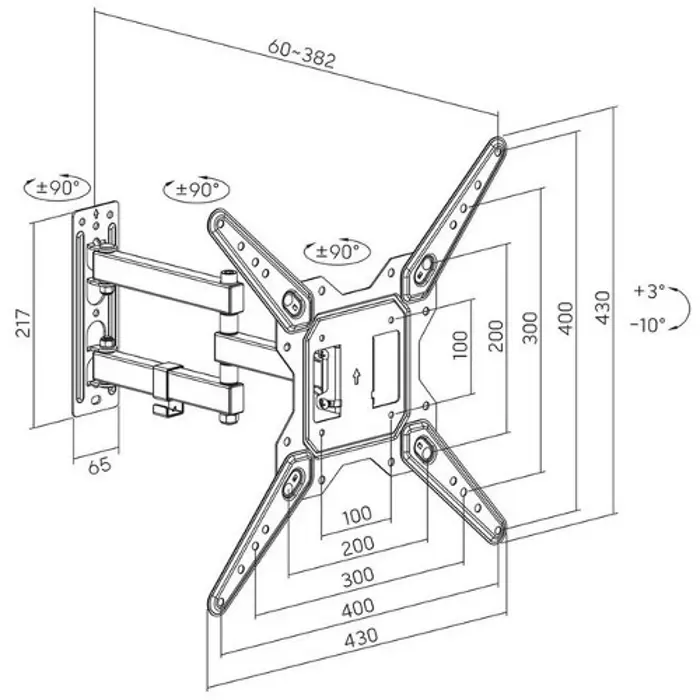 Manhattan nosač s duplom rukom 23"-55", 30kg,crni
