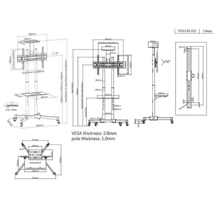 Manhattan pokretni podni stalak 37"-70",50 kg,crni