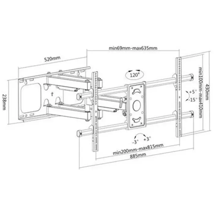 Manhattan TV nosač zidni 37"-90" do 75kg, crni
