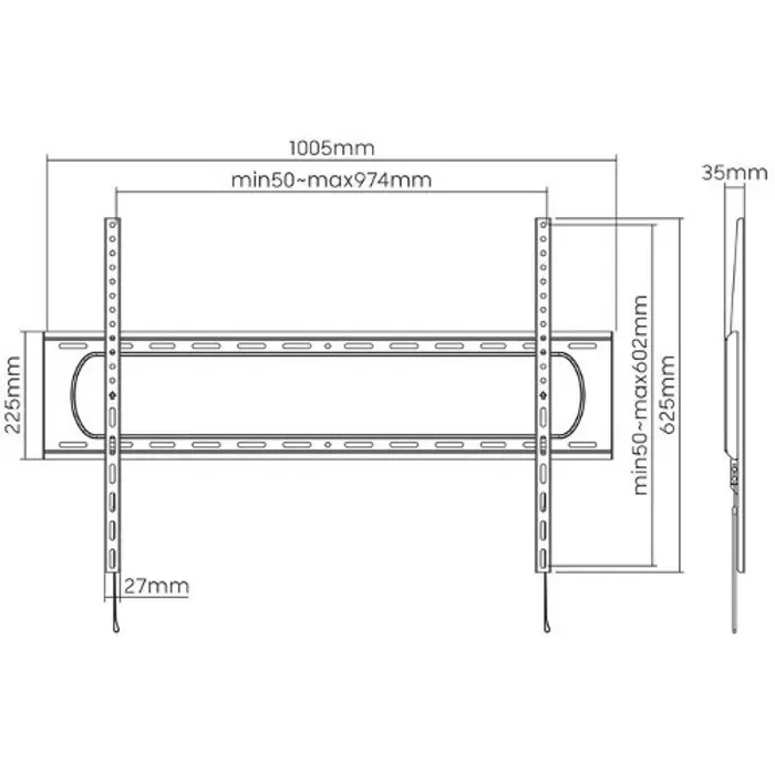 Manhattan TV nosač zidni 60"-120" do 120kg, crni
