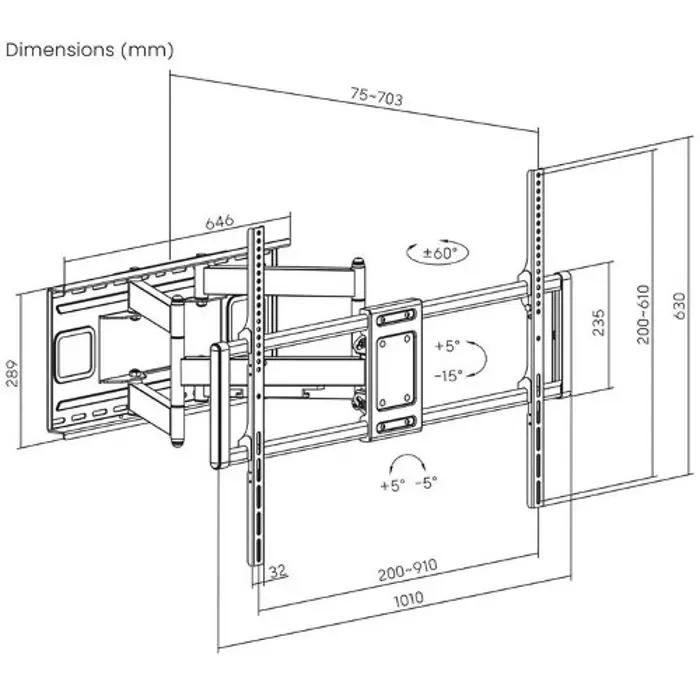 Manhattan TV nosač zidni 60"-120" do 120kg, crni