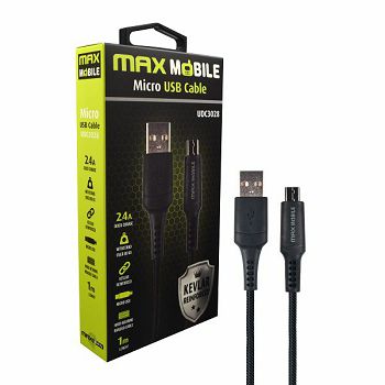 MAXMOBILE DATA KABEL MICRO USB UDC3028 KEVLAR BLACK 2.4A QC 1m