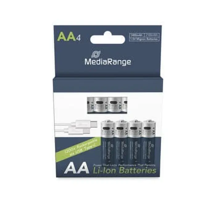 MediaRange Baterije punjive AA, USB-C Li-Ion 1.5V I 1400mAh, 4-Pack, MRBAT161