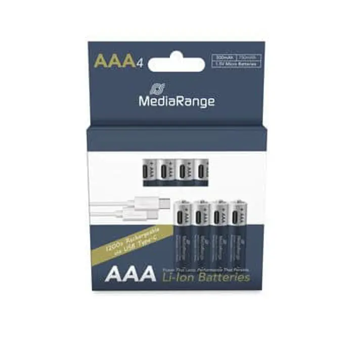 MediaRange Baterije punjive AAA, USB-C Li-Ion 1.5V I 500mAh, 4-Pack, MRBAT160