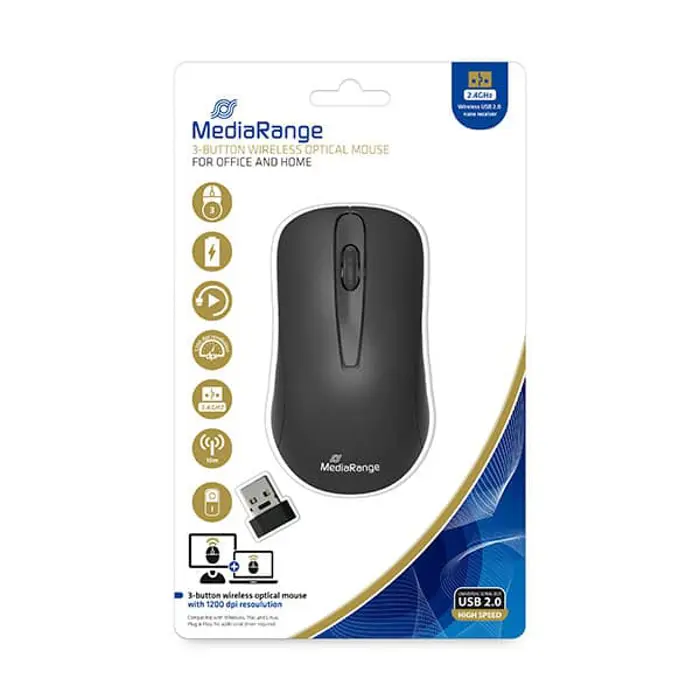 MediaRange MIŠ BEŽIČNI S 3 TIPKE, OPTIČKI, CRNI, MROS209