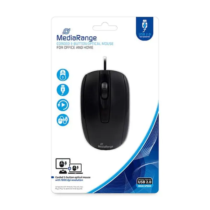 MediaRange Miš ŽIČNI s 3 TIPKE, Optički, crni , MROS211