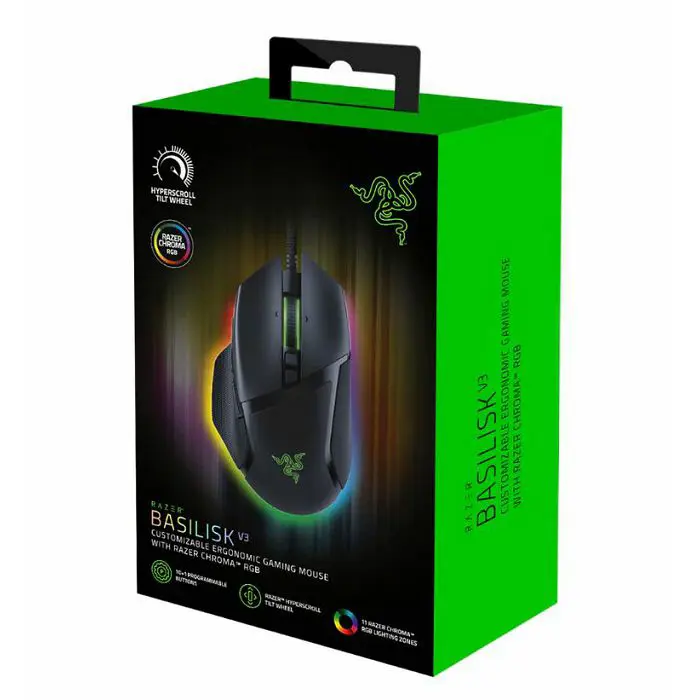 Miš Razer Basilisk V3, 26000DPI, RGB, black, RZ01-04000100-R3M1