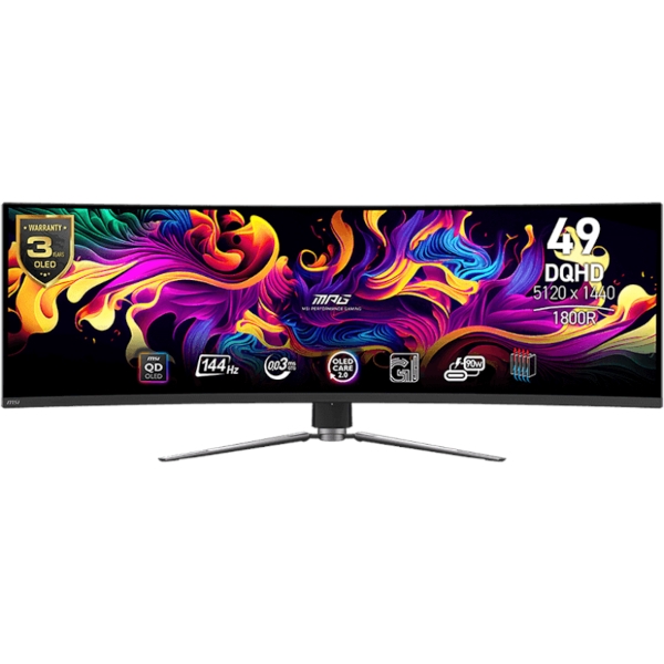 Monitor MSI MPG 491CQP 49" / DQHD / QD-OLED / 144Hz / 0.03ms (GtG) / KVM / curved (black) - adjustable stand - PD 90W