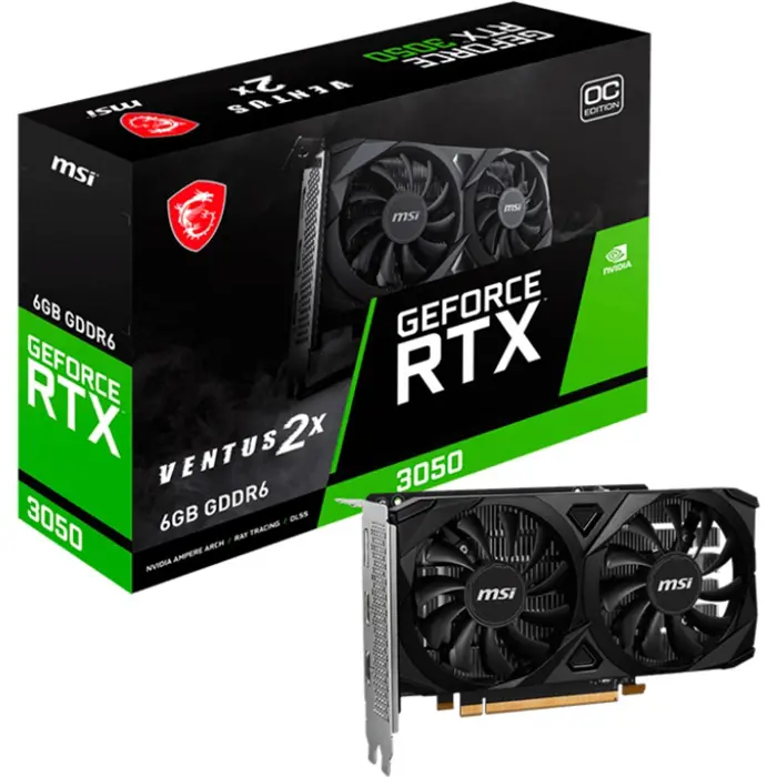 MSI GeForce RTX 3050 VENTUS 2X E OC, graphics card (1x DisplayPort, 2x HDMI 2.1)
