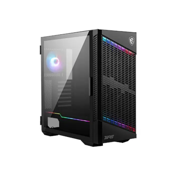 MSI MPG VELOX 100P AIRFLOW Mid Tower Gaming Computer Case 'Black, 3x 120mm Fan + 1x 120mm ARGB Fan, ARGB light strip, USB Type-C, 1x Tempered Glass, Center, E-ATX, ATX, mATX, mini-ITX'
