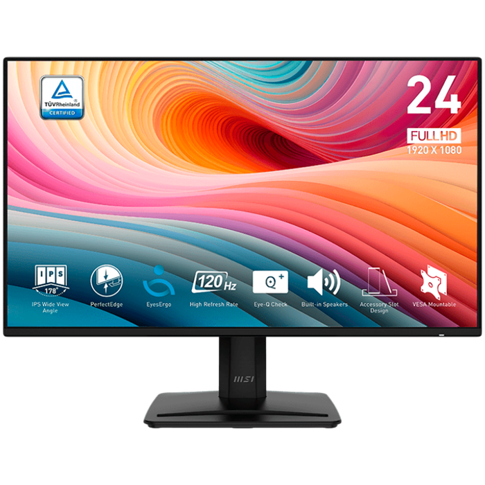 MSI PRO MP242A Professional Business Monitor, 23.8" 120Hz, FHD (1920x1080) 16:9, IPS Anti-glare, 1ms/4ms, 300nits, 1000:1, 178/178, Adaptive-Sync, Tilt, 1x D-Sub(VGA), 1x HDMI, 1x DP, Speakers