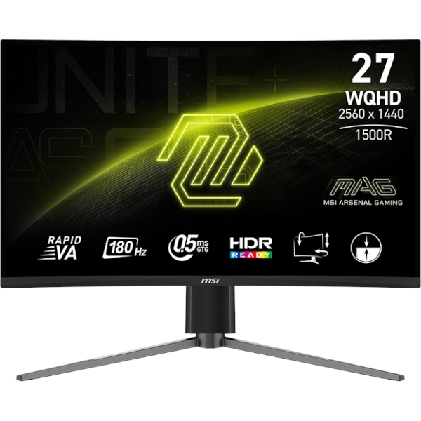 Monitor MSI MAG-27CQ6PF / 27" / WQHD / 180Hz / 0.5ms (GtG) / curved / black - adjustable stand