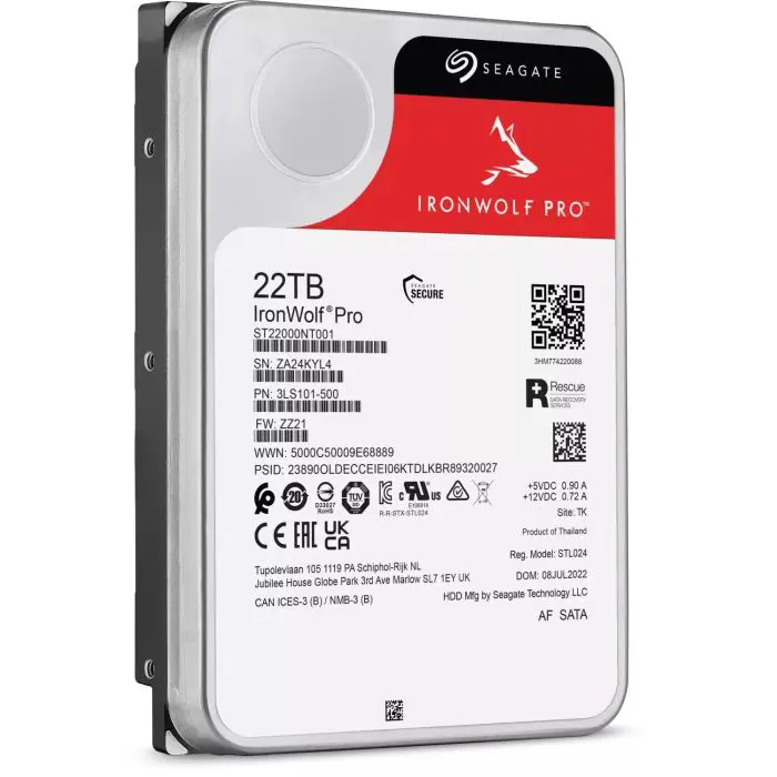 NAS Hard Drive 22TB 7200 256MB SATA3 IronWolf PRO