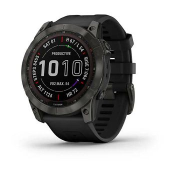 Pametni sat GARMIN Fenix 7X Sapphire Solar, HR, GPS, multisport, tamnosivi titanijski s DLC slojem / crni remen