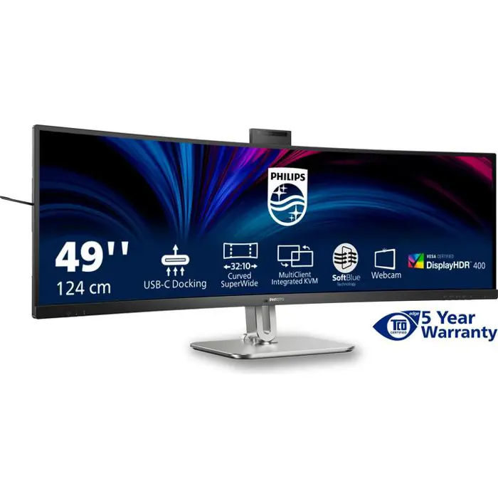 Philips 49" 49B2U6900CH/00 DUAL QHD (5120x1440) VA CURVED 32:9, HRD400, 75 Hz , 4ms, 450cd/m2, HDMI/DP/USB/USB-C/LAN, WEB-cam, PD 140W, zvučnici, crni