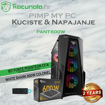 PimpMyPC Kućište & Napajanje (Bit Force Phanteon + White Shark 600W) + Poklon 64GB USB Stick