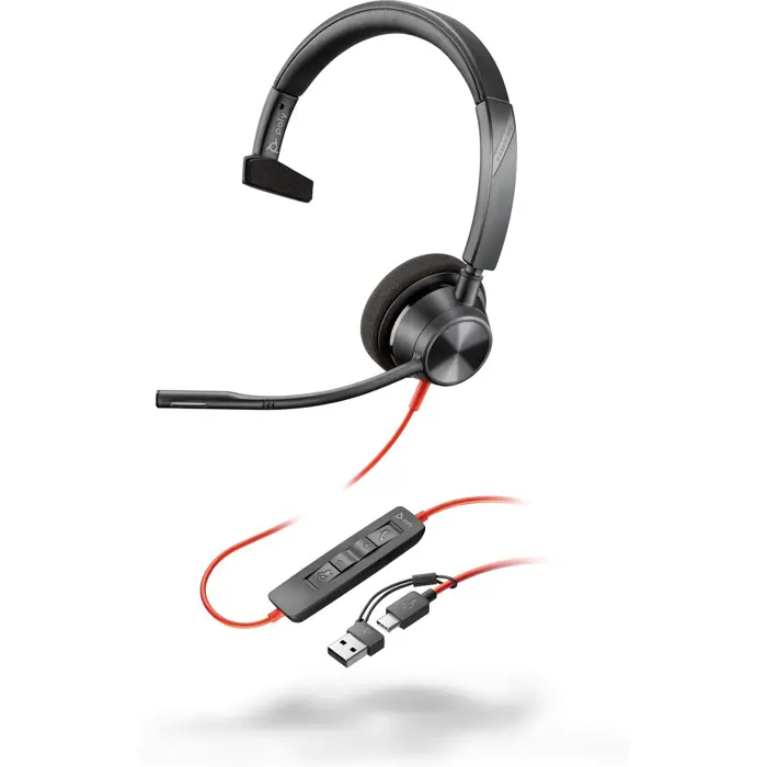 POLY Blackwire 3310 Monaural USB-C Headset +USB-C/A Adapter
