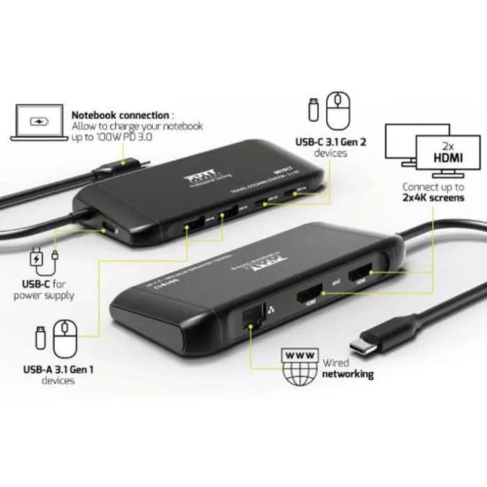 Port docking travel  USB-C,1x4K ili 2xFHD, do 100W