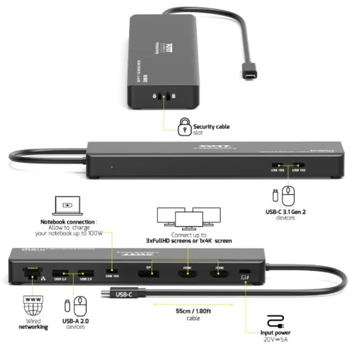 Port docking travel  USB-C,1x4K ili 3XFHD, do 100W