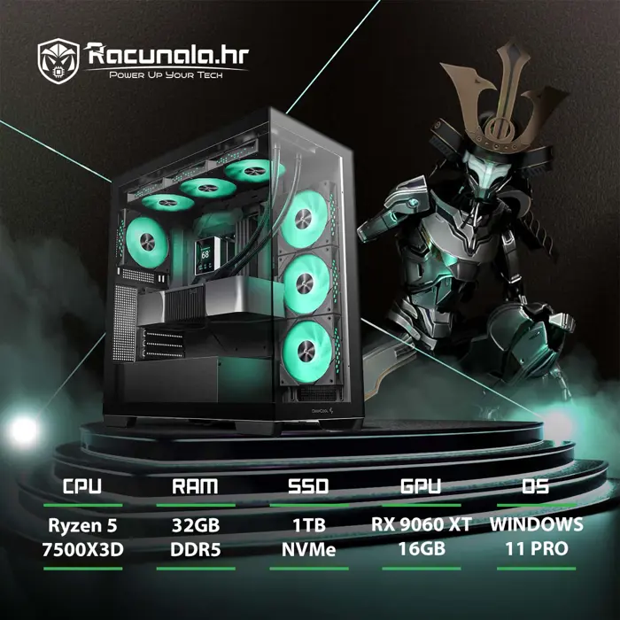 PPC Samurai Premium GamingPC (Ryzen 5 7500X3D, Liquid, 32GB DDR5, 1TB NVMe, RX 9060XT, BT, WiFi) Win11P