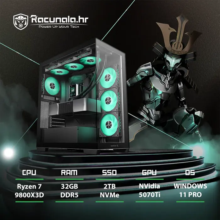 PPC Samurai Premium GamingPC R75070T (Ryzen 7 9800X3D, Liquid, 32GB DDR5, 2TB NVMe, RTX 5070Ti, BT, WiFi) Win11P
