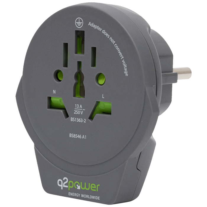 q2power Adapter, putni, univerzalni sa USB-om - World to Europe USB