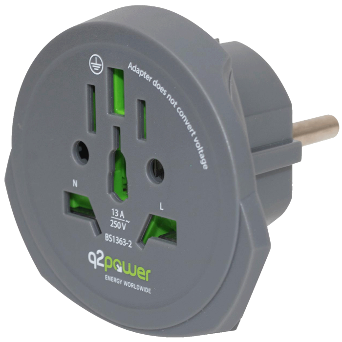 q2power Adapter, putni, univerzalni - World to Europe