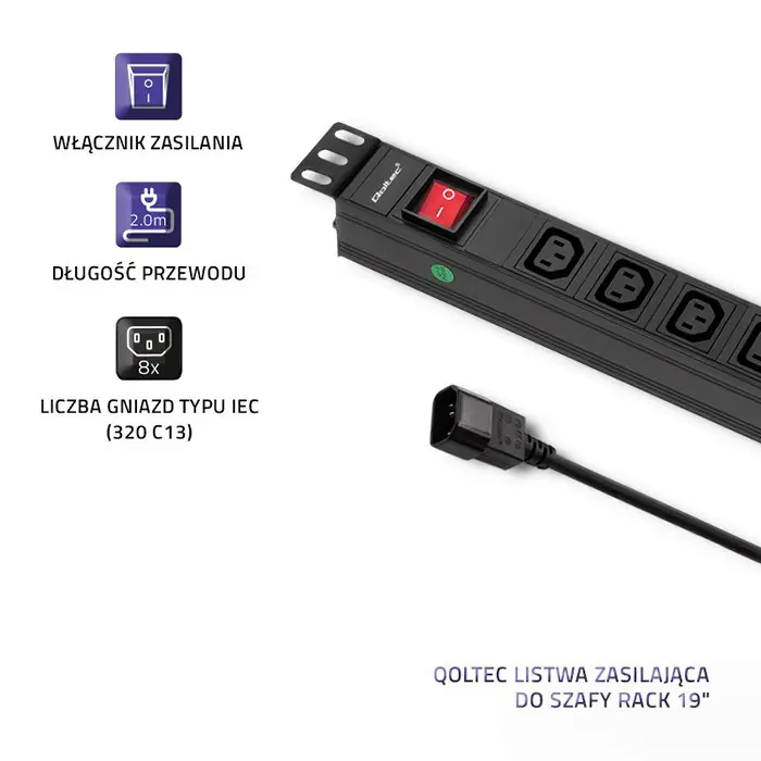 qoltec-53998-power-strip-for-rack-19-1u-10a-pdu-8xiec-c13-2m-40456-lipqocrak0006.webp