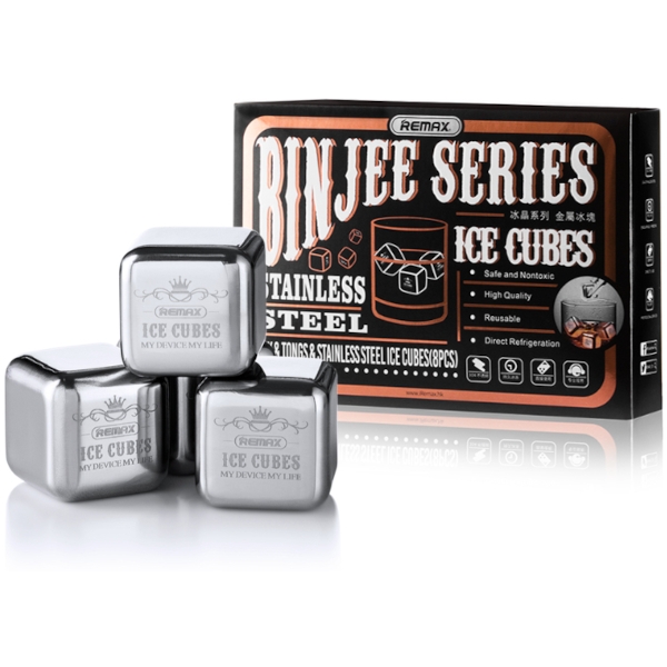 Remax Binjee Series Stainless Steel Whiskey Ice Cubes – Reusable, 8 pcs